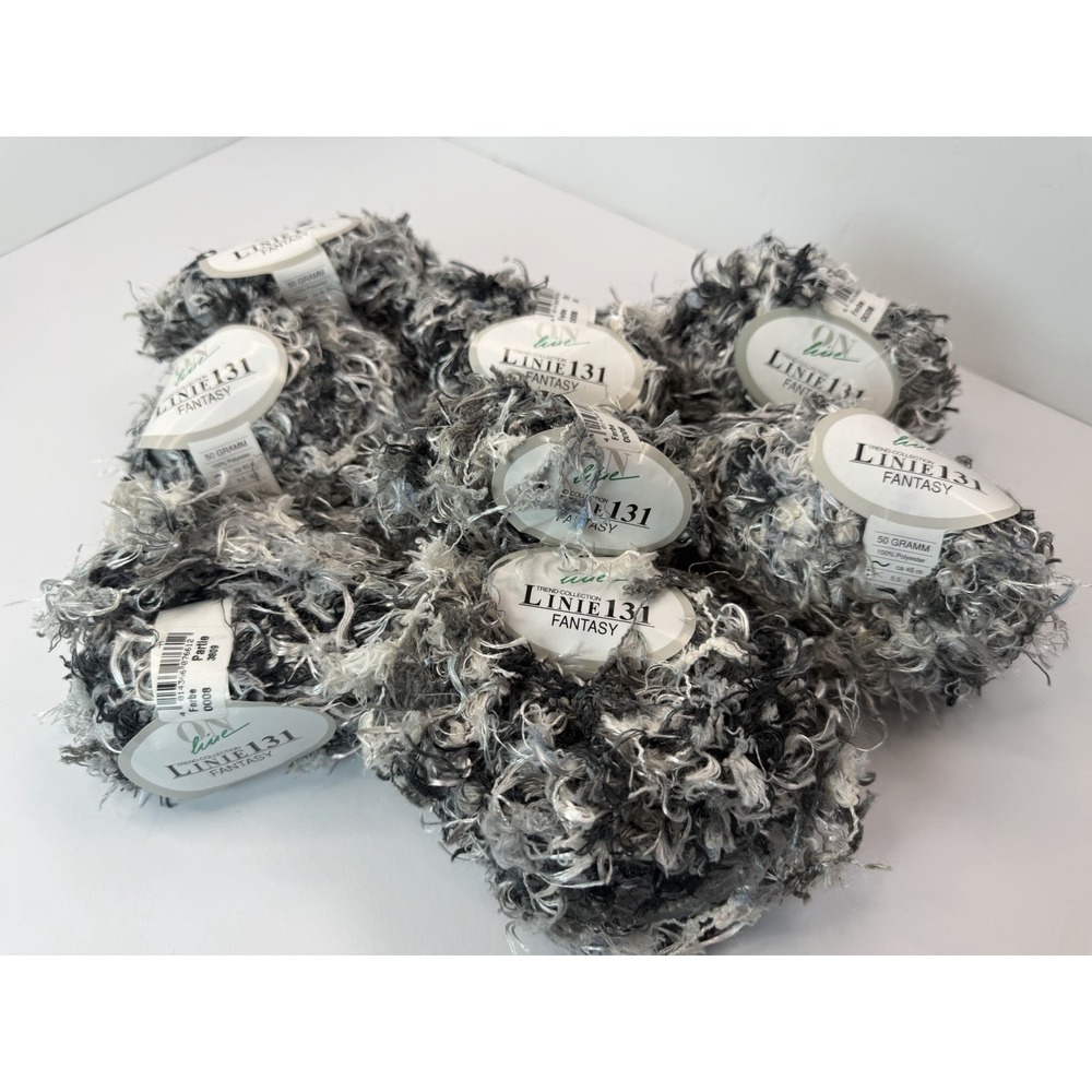 OnLine Linie‎ 131 FANTASY Yarn #0008 Black/White/Blue Eyelash Lot Of 8 #2